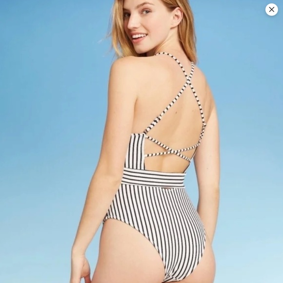 Target Shade & Shore Stripe Ribbed-Knit One Piece Swimsuit - Picture 3 of 7